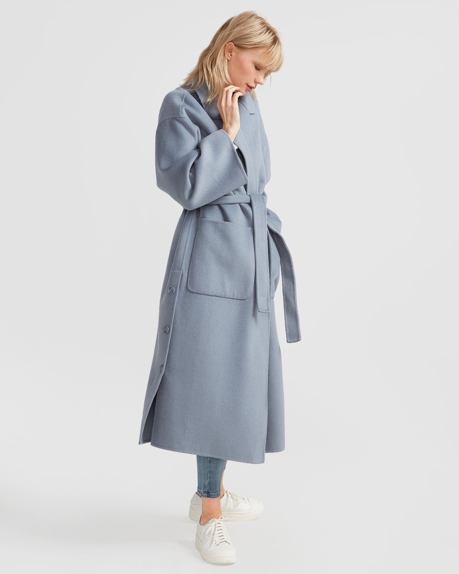 Women belle & bloom Coats & Jackets | Belle & Bloom Wide Awake Split Hem Overcoat Medium Blue