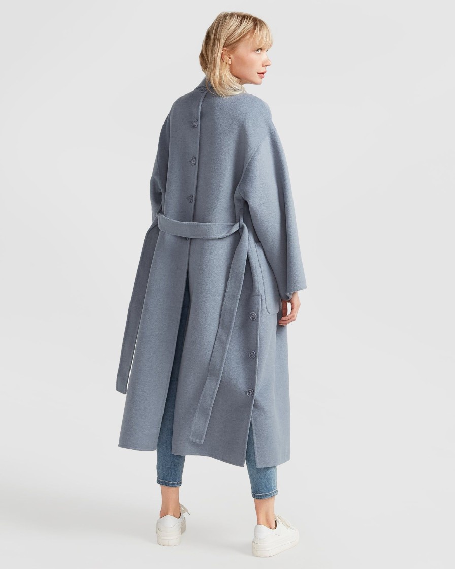 Women belle & bloom Coats & Jackets | Belle & Bloom Wide Awake Split Hem Overcoat Medium Blue