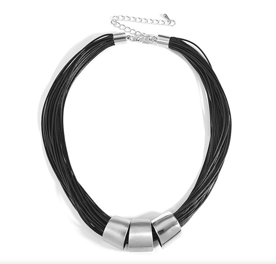 Women don't ask Jewelry | Multi-Strand Faux Leather & Silvertone Necklace - Don'T Ask Black