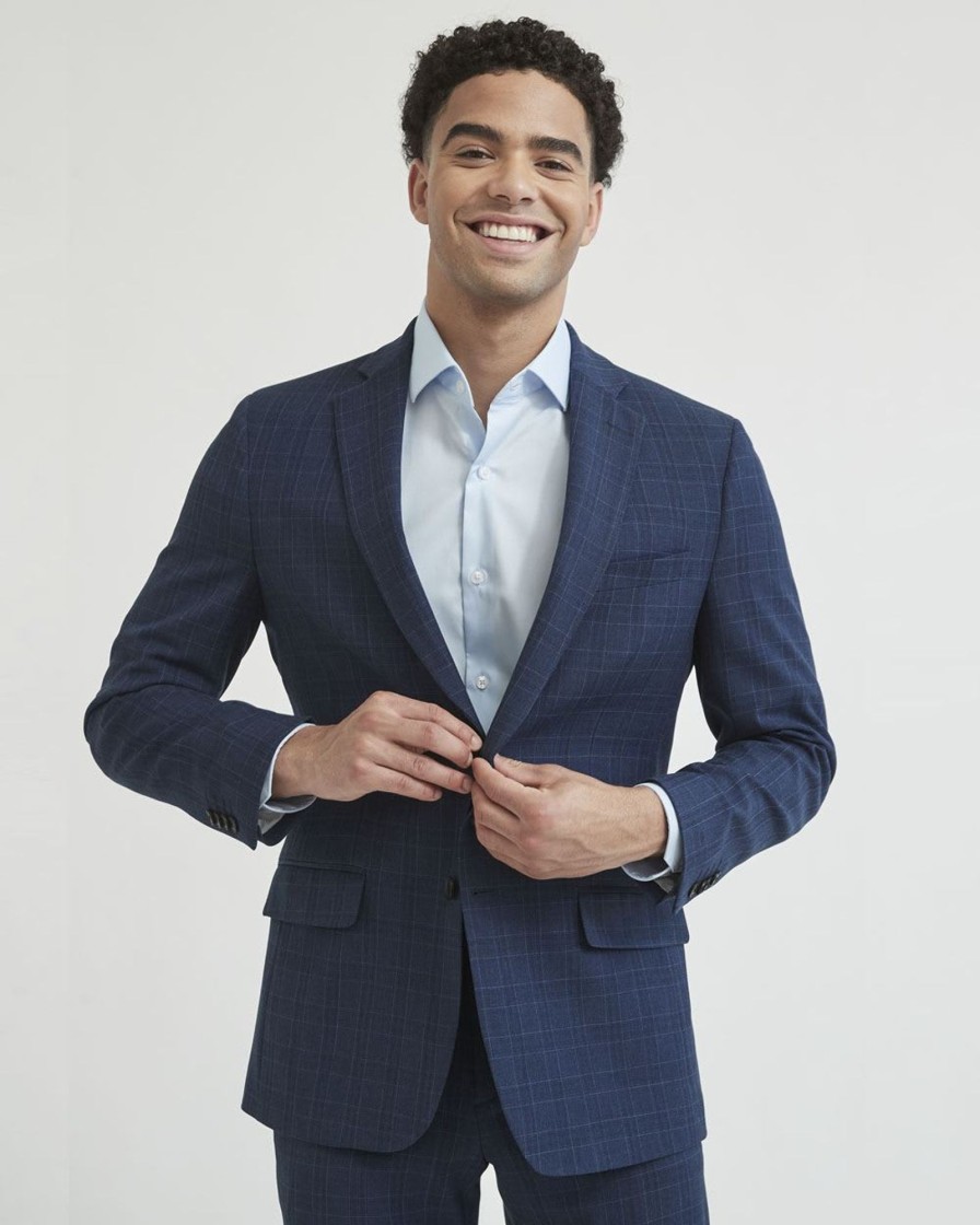 Men r.w. & co. Suits | Regular Fit Stretch Blue Checkered Suit Blazer Estate Blue