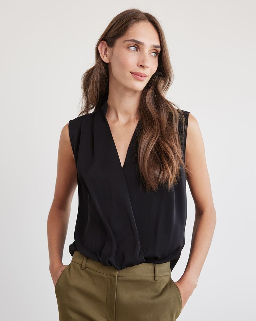 Women r.w. & co. Blouses & Shirts | Sleeveless Popover Wrap Twill Blouse Black