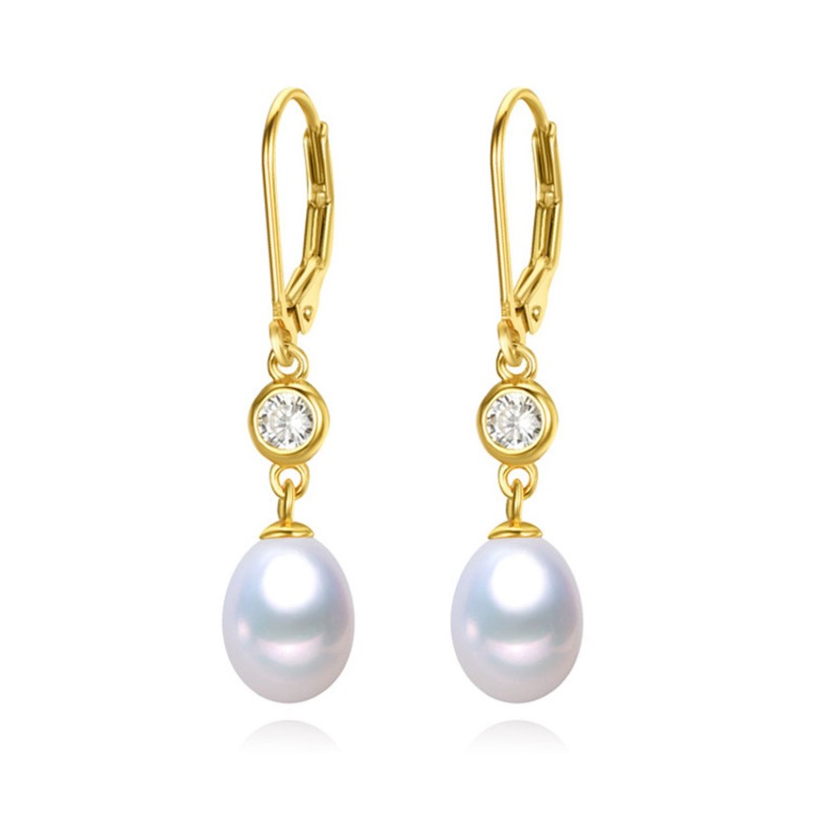 Women signature pearls Jewelry | Tone & White Freshwater Pearl Cz Drop Earrings - Signature Pearls Gold