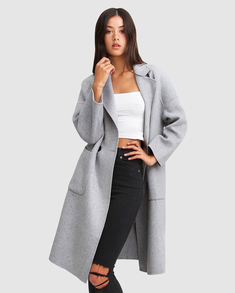 Women belle & bloom Coats & Jackets | Belle & Bloom Publisher Double Breasted Wool Blend Coat Light Grey