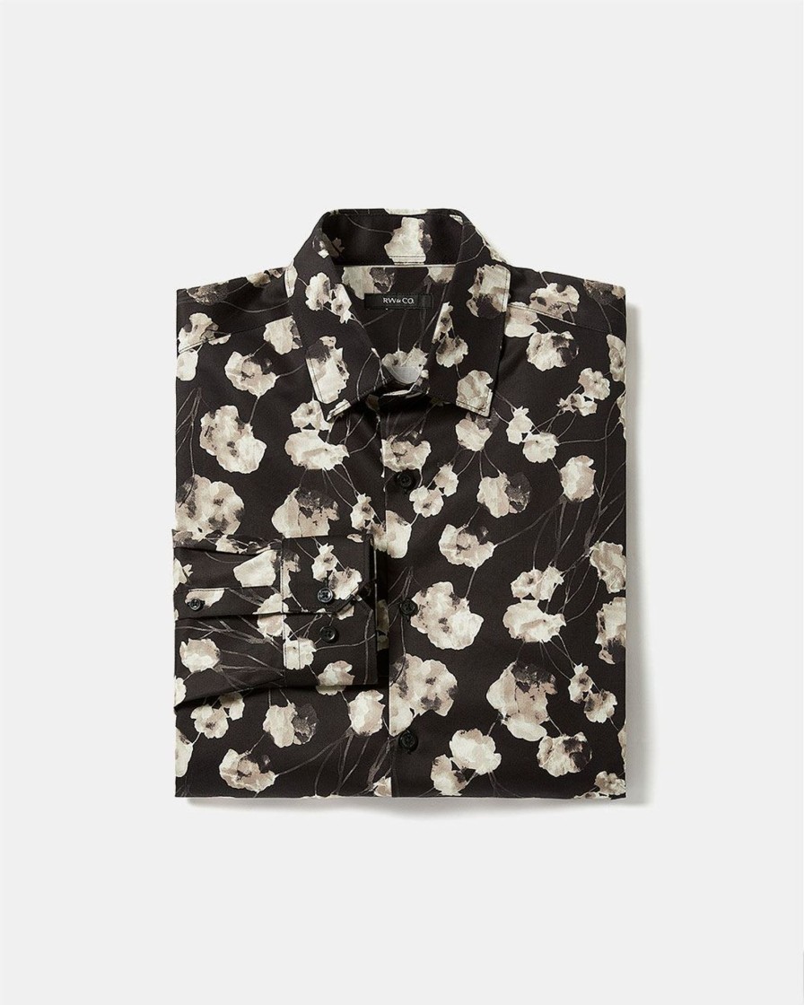 Men r.w. & co. Shirts | Tailored-Fit Dress Shirt With Bold Floral Pattern Black