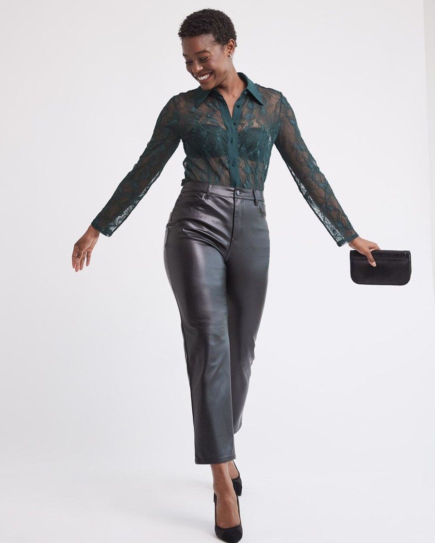 Women r.w. & co. Blouses & Shirts | Long-Sleeve Buttoned-Down Lace Blouse Green Gables