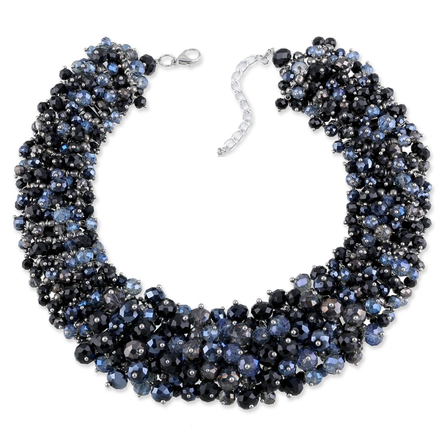 Women don't ask Jewelry | Navy Beaded Clustered Statement Necklace - Don'T Ask Black