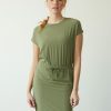 Women hyba Hyba Activewear | Short-Sleeve Crew-Neck Dress - Hyba Deep Lichen Green