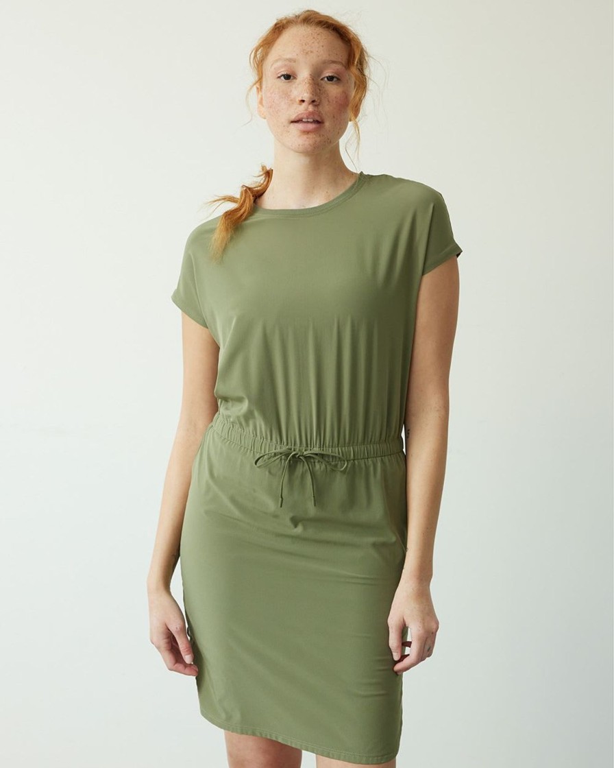 Women hyba Hyba Activewear | Short-Sleeve Crew-Neck Dress - Hyba Deep Lichen Green