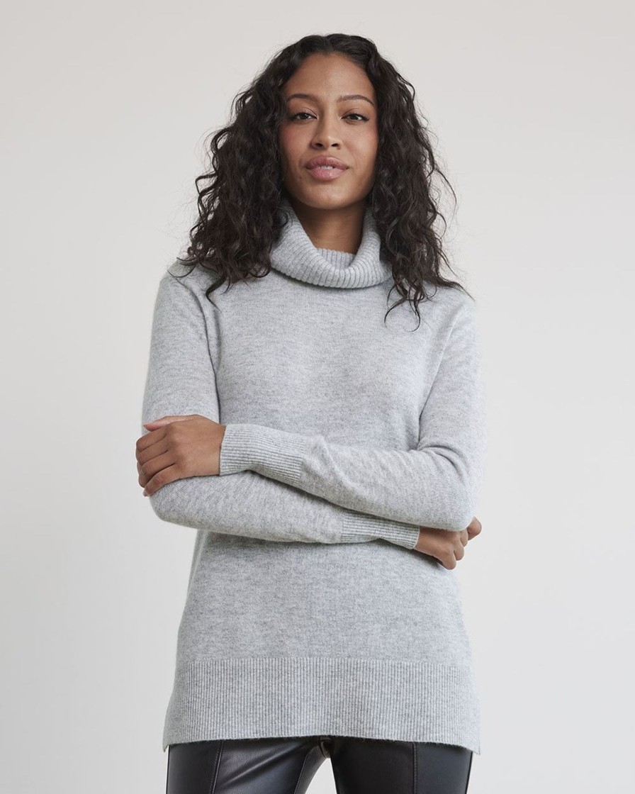 Women r.w. & co. Sweaters & Cardigans | Long-Sleeve Funnel-Neck Cashmere-Blend Sweater Light Grey Mix