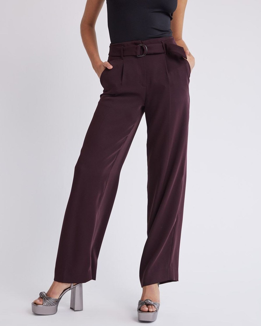 Women r.w. & co. Pants | Wide-Leg High-Rise Satin Pant Vineyard Wine