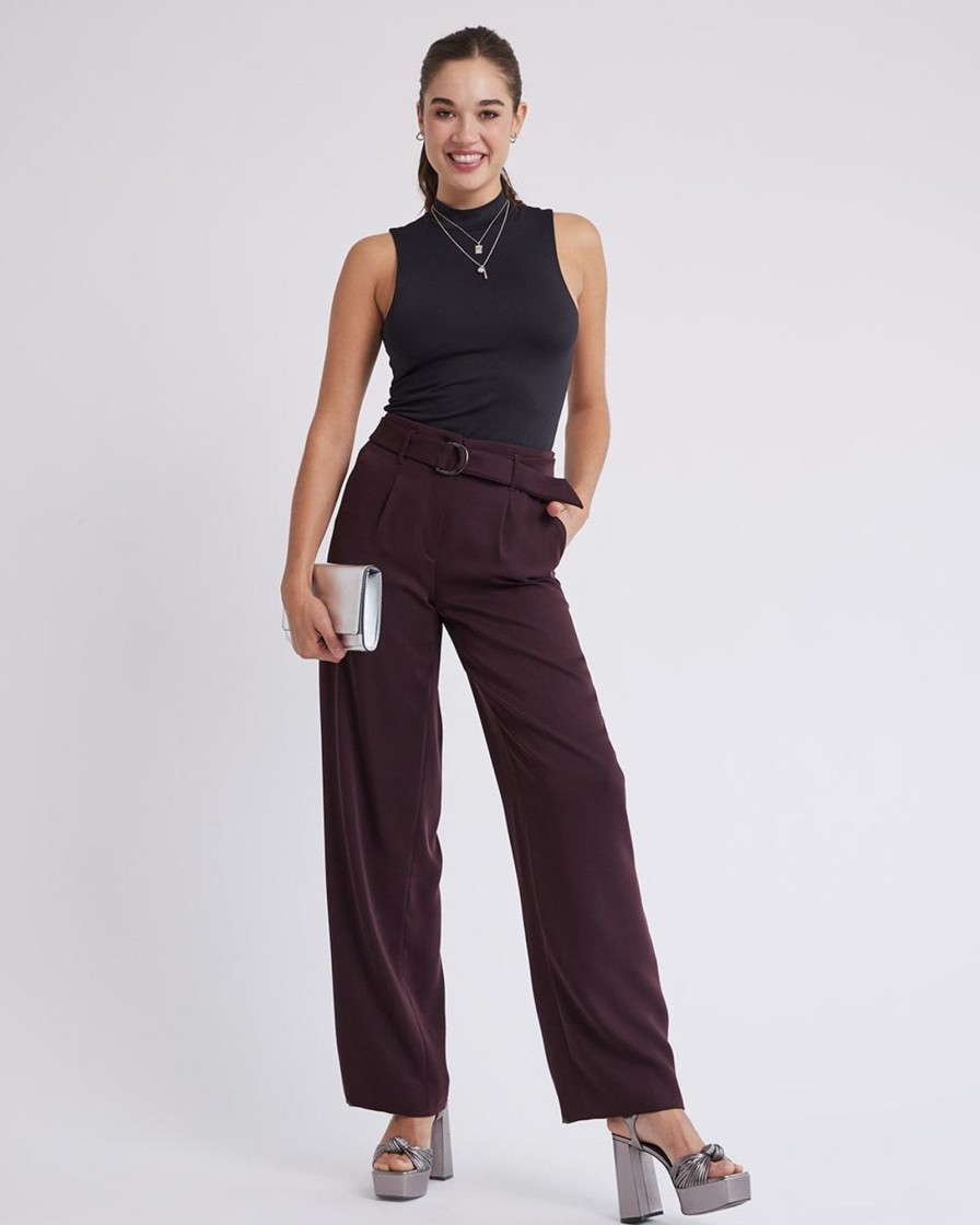 Women r.w. & co. Pants | Wide-Leg High-Rise Satin Pant Vineyard Wine