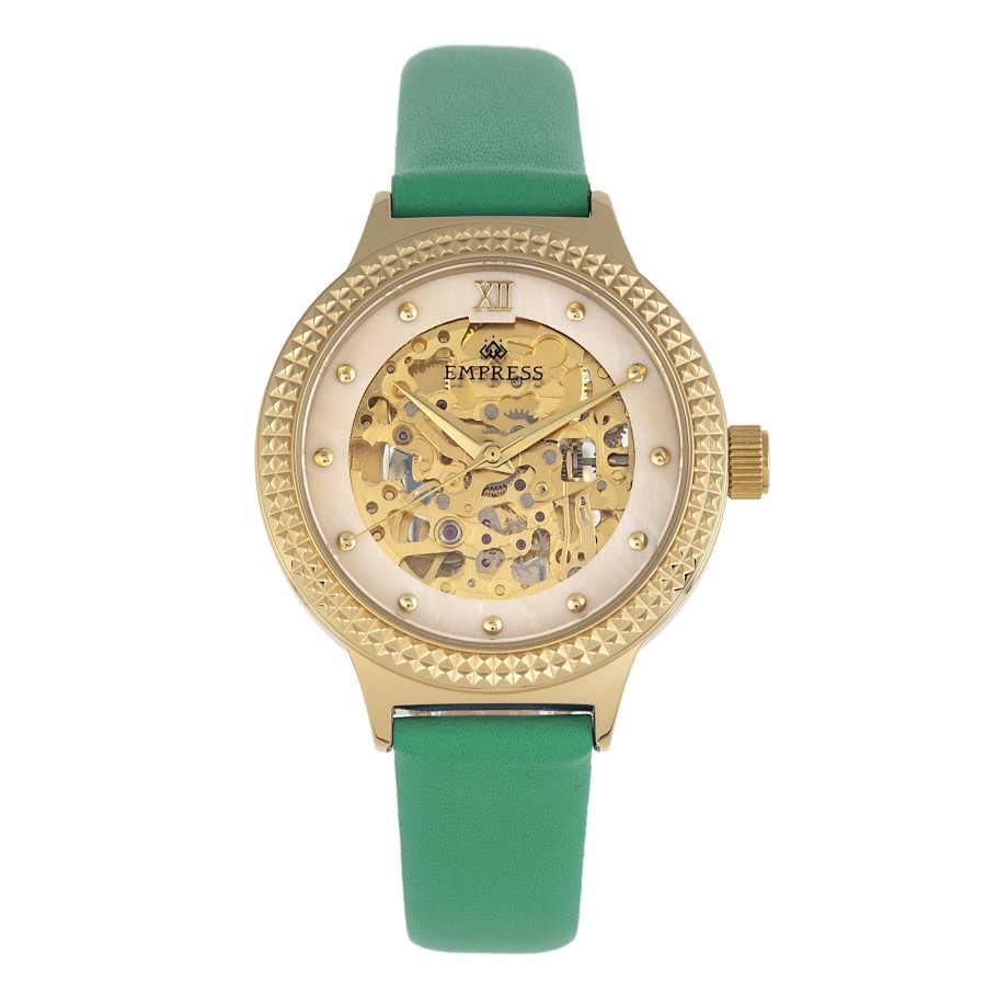 Women empress Watches | Empress - Alice Automatic Mop Skeleton Dial Leather-Band Watch - Blue Medium Green