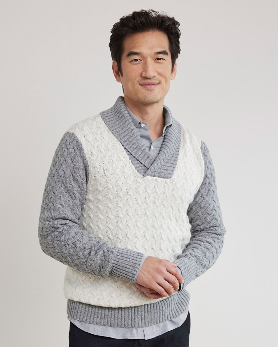 Men r.w. & co. Sweaters & Cardigans | Shawl-Collar Sweater With Cable Stitches Snow Peak