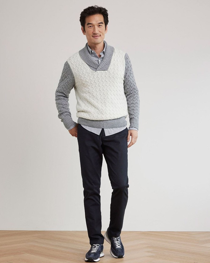 Men r.w. & co. Sweaters & Cardigans | Shawl-Collar Sweater With Cable Stitches Snow Peak