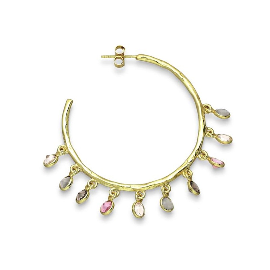 Women ag sterling Jewelry | 18K Tone Plated Sterling Silver Pink & Grey Cz Mix Clustered Hoop Earrings- Ag Sterling Gold