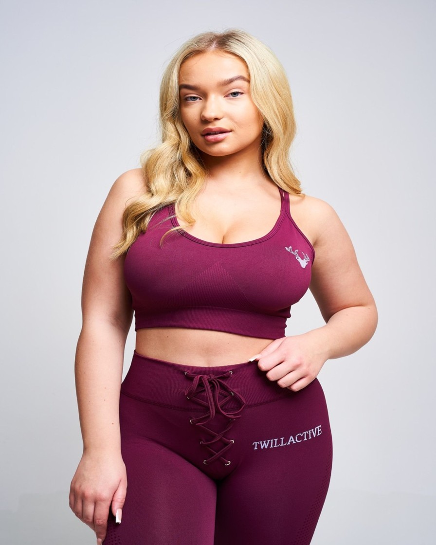 Women twill active Active Tops | Twill Active - Boundless Recycled Strappy Sports Bra - Burgundy Dark Red