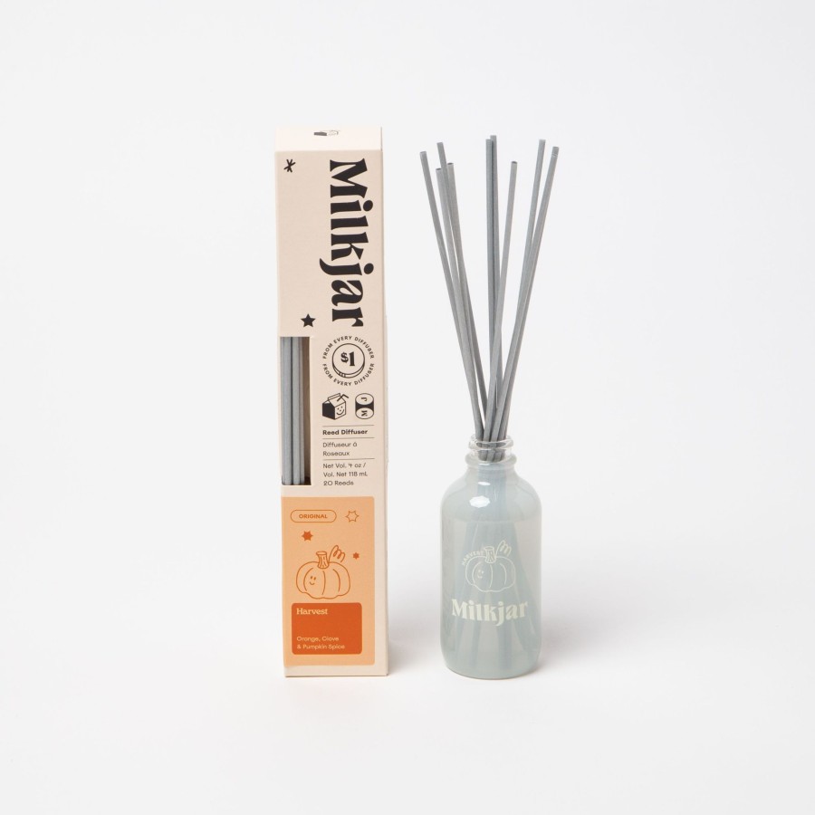 Home milk jar | Milk Jar Harvest Reed Diffuser | Orange, Clove & Pumpkin Spice 4Oz White