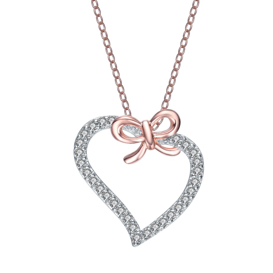 Women genevive Jewelry | Genevive Rose-Plated Sterling Silver Cubic Zirconia Heart And Bowtie Necklace Rose Gold