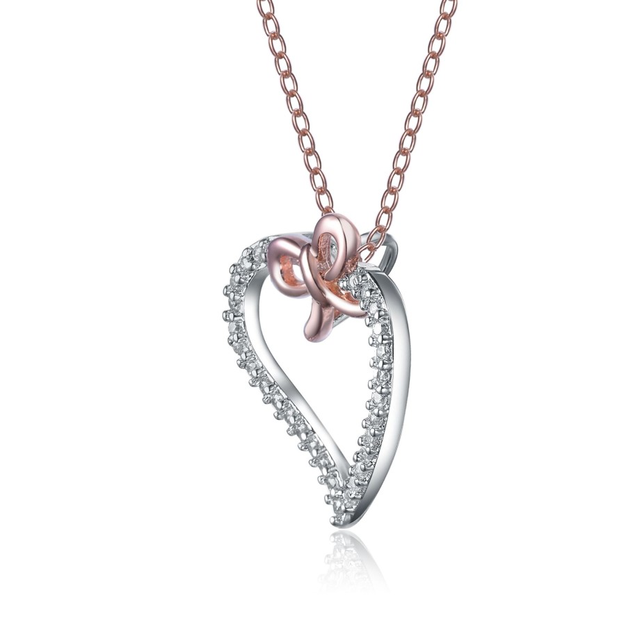 Women genevive Jewelry | Genevive Rose-Plated Sterling Silver Cubic Zirconia Heart And Bowtie Necklace Rose Gold