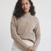 Women r.w. & co. Tops | Long-Sleeve Mock-Neck Sweater With Braided Heart Dark Beige Mix - Sw