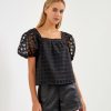 Women english factory Blouses & Shirts | English Factory- Organza Gridded Square Neck Crop Top Black