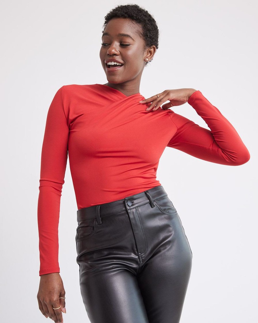 Women r.w. & co. Tops | Long-Sleeve Top With Asymmetrical Draped Neckline Samba