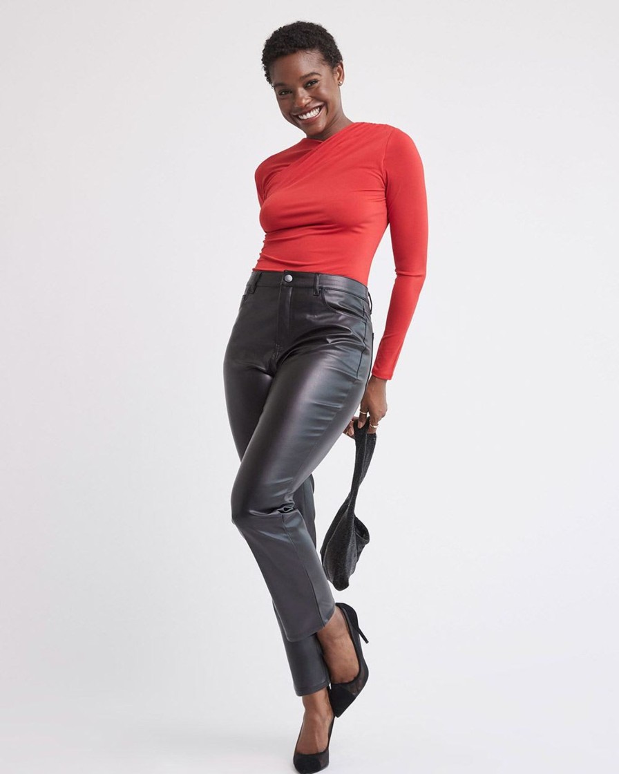 Women r.w. & co. Tops | Long-Sleeve Top With Asymmetrical Draped Neckline Samba