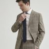 Men r.w. & co. Blazers | Slim Fit Beige Windowpane Traveler Blazer Taupe Windowpane