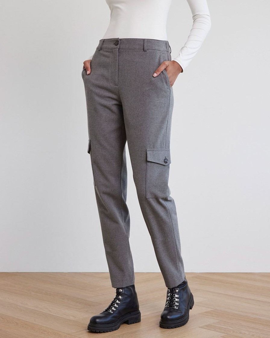 Women r.w. & co. Pants | Flannel High-Rise Tapered Cargo Pant Medium Heather Grey