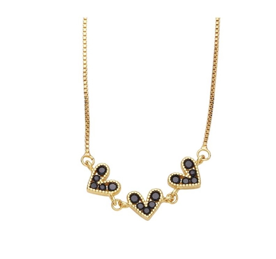 Women eva sky2 Jewelry | Goldtone Dainty Triple Heart Necklace With Cz In Eva Sky2 Black