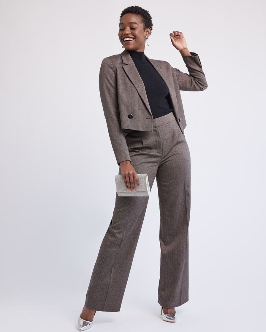 Women r.w. & co. Pants | Wide-Leg Mid-Rise Herringbone Pant Herringbone Multi