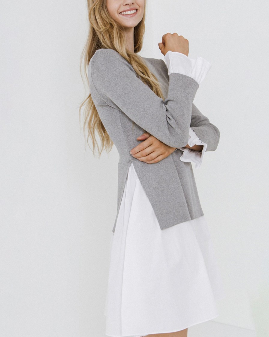 Women english factory Dresses & Jumpsuits | English Factory- Poplin Combo Knit Dress Light Grey