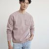 Men r.w. & co. Sweaters & Cardigans | Solid Fleece Crew-Neck Pullover With Chest Pocket Antique Pink