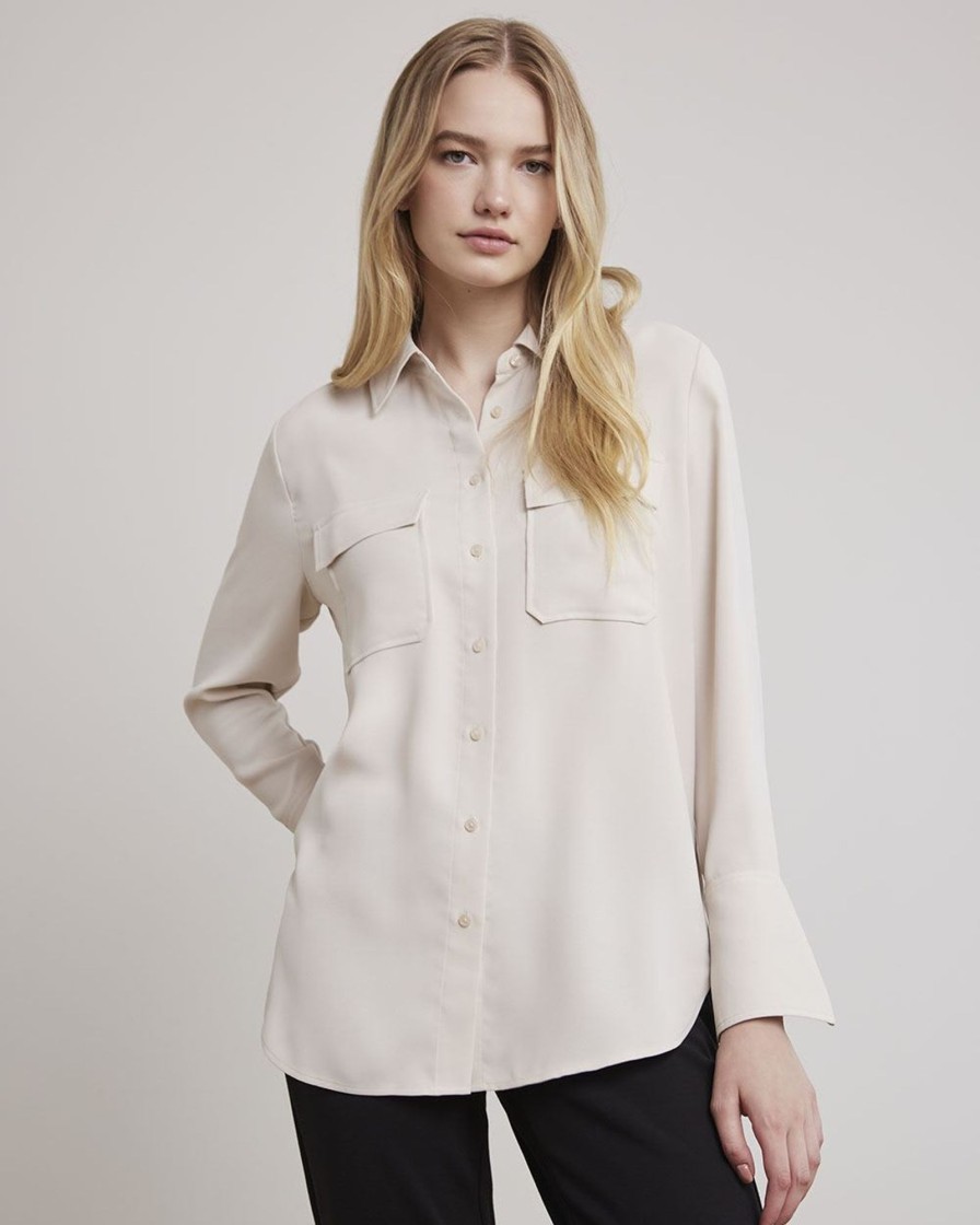 Women r.w. & co. Blouses & Shirts | Long-Sleeve Fluid Twill Buttoned-Down Tunic Moonbeam