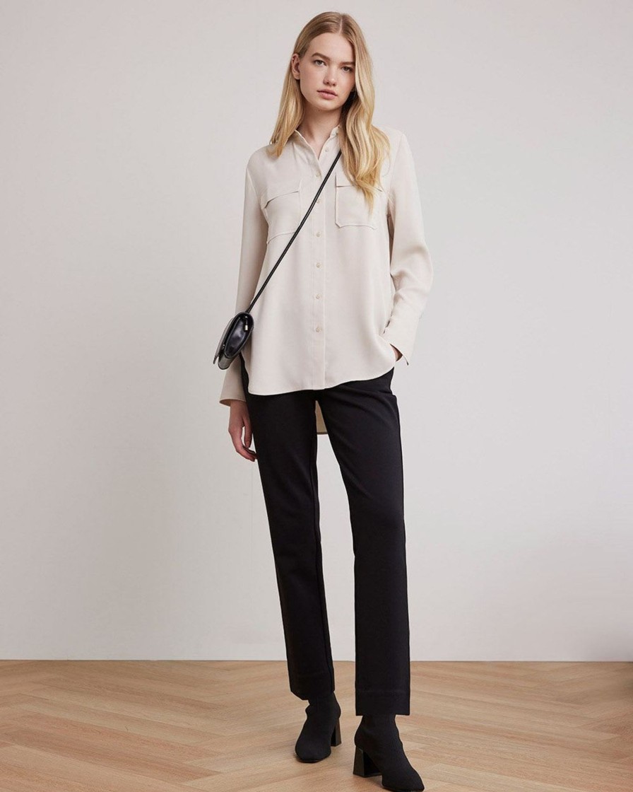 Women r.w. & co. Blouses & Shirts | Long-Sleeve Fluid Twill Buttoned-Down Tunic Moonbeam