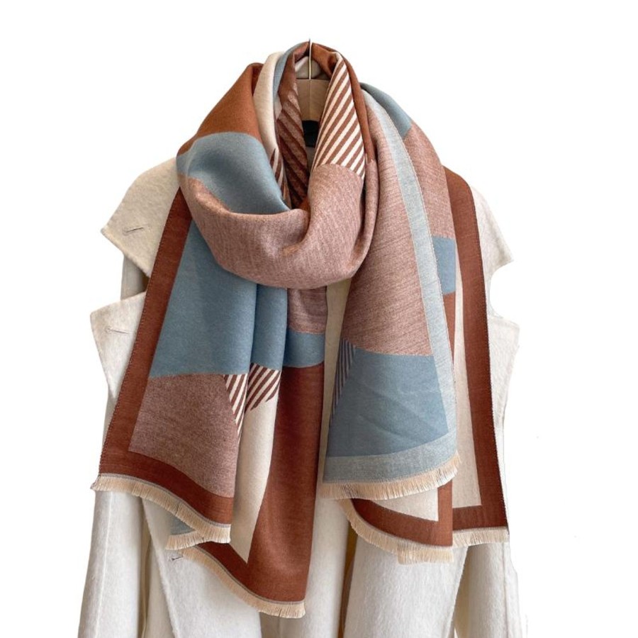 Women don't ask Hats, Gloves, & Scarves | Brown & Blue Plaid Striped Fringe-Trimmed Scarf - Don'T Ask Multicolor