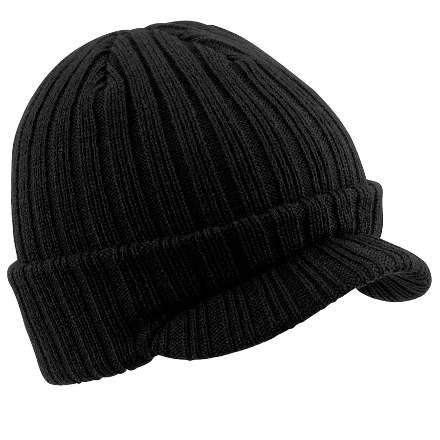 Men beechfield Scarves, Gloves & Hats | Beechfield - Unisex Plain Peaked Winter Beanie Hat Black