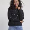 Women r.w. & co. Tops | Long-Sleeve Crew-Neck Sweater With Embroidered Pattern Slate Grey Mix