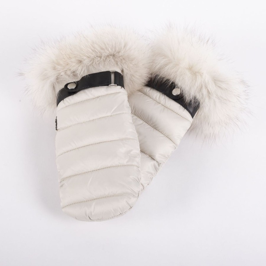 Women harricana Hats, Gloves, & Scarves | Harricana - Puffer Mitts With Upcycled Fur Trim Medium Beige