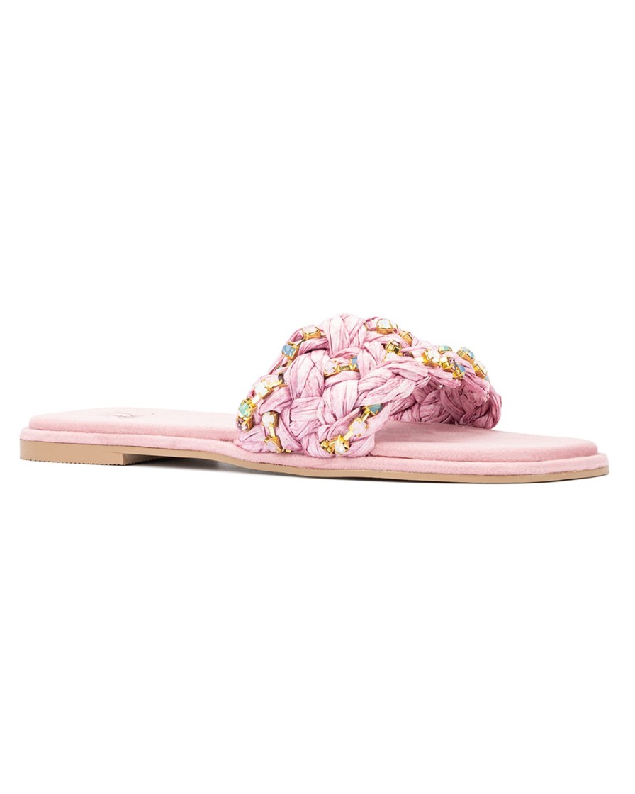 Women new york & company Sandals | New York & Company Izzy Women'S Gems Slides Light Pink