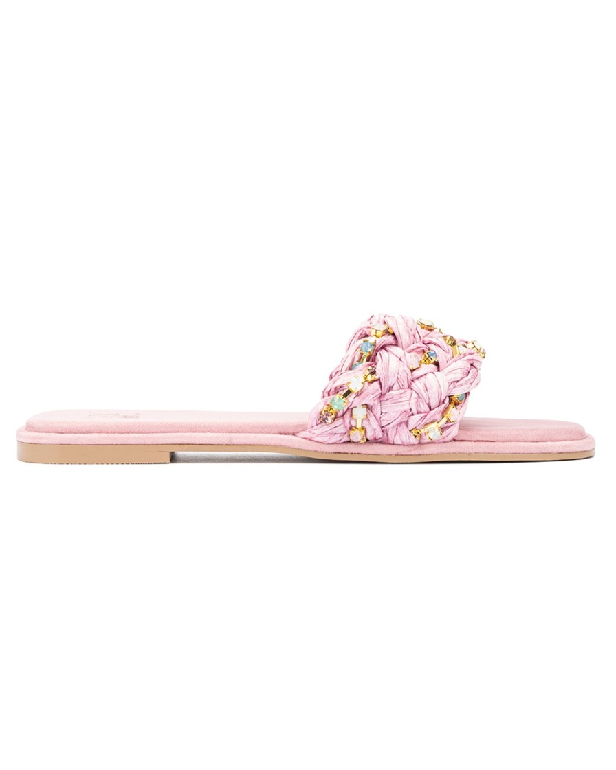 Women new york & company Sandals | New York & Company Izzy Women'S Gems Slides Light Pink