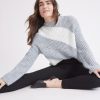 Women r.w. & co. Sweaters & Cardigans | Striped Mock-Neck Sweater With Long Bell Sleeves Light Grey Mix Multi