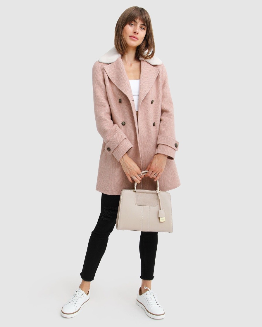 Women belle & bloom Coats & Jackets | Belle & Bloom Liberty Sherpa Collar Wool Blend Coat Medium Pink