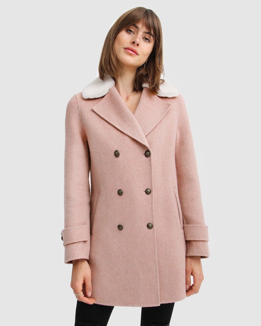 Women belle & bloom Coats & Jackets | Belle & Bloom Liberty Sherpa Collar Wool Blend Coat Medium Pink