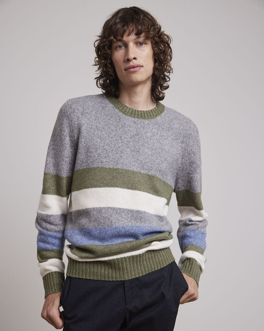 Men r.w. & co. Sweaters & Cardigans | Striped Crew-Neck Sweater Heather Grey