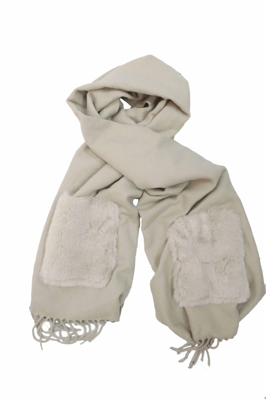 Women nicci Hats, Gloves, & Scarves | Nicci Ladies - Scarf With Faux Fur Pockets Light Beige