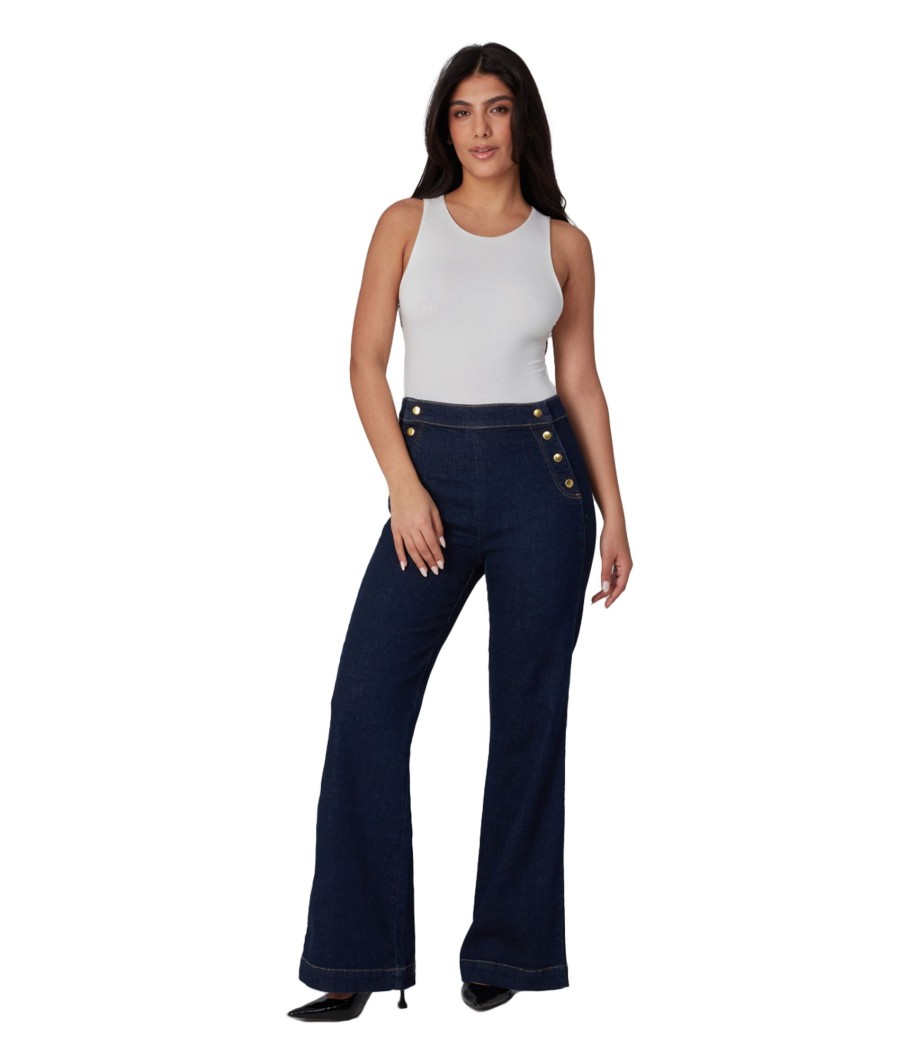 Women lola jeans Jeans | Lola Jeans Stevie-Drb2 High Rise Flare Jeans Dark Blue