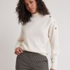 Women r.w. & co. Sweaters & Cardigans | Long-Sleeve Mock-Neck Sweater With Buttons At Shoulder Off White Mix