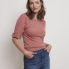 Women r.w. & co. Sweaters & Cardigans | 3/4-Sleeve Pointelle Sweater With Cut-Out At Back Light Mahogany