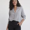 Women r.w. & co. Tops | Long-Sleeve Buttoned-Down Twill Blouse Antique White Plaid Multi.